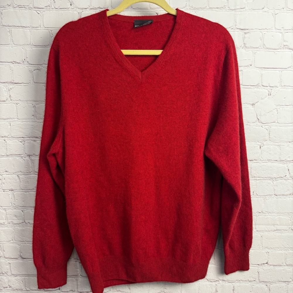 Possum down Uniquely NZ v neck red grandpa retro sweater size Large Merino wool - Picture 2 of 6